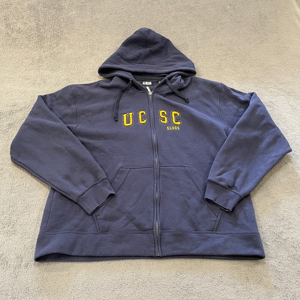 UCSC Slugs UC Santa Cruz Navy Blue Full Zip Hoodie Sweatshirt Men's Size 2XL